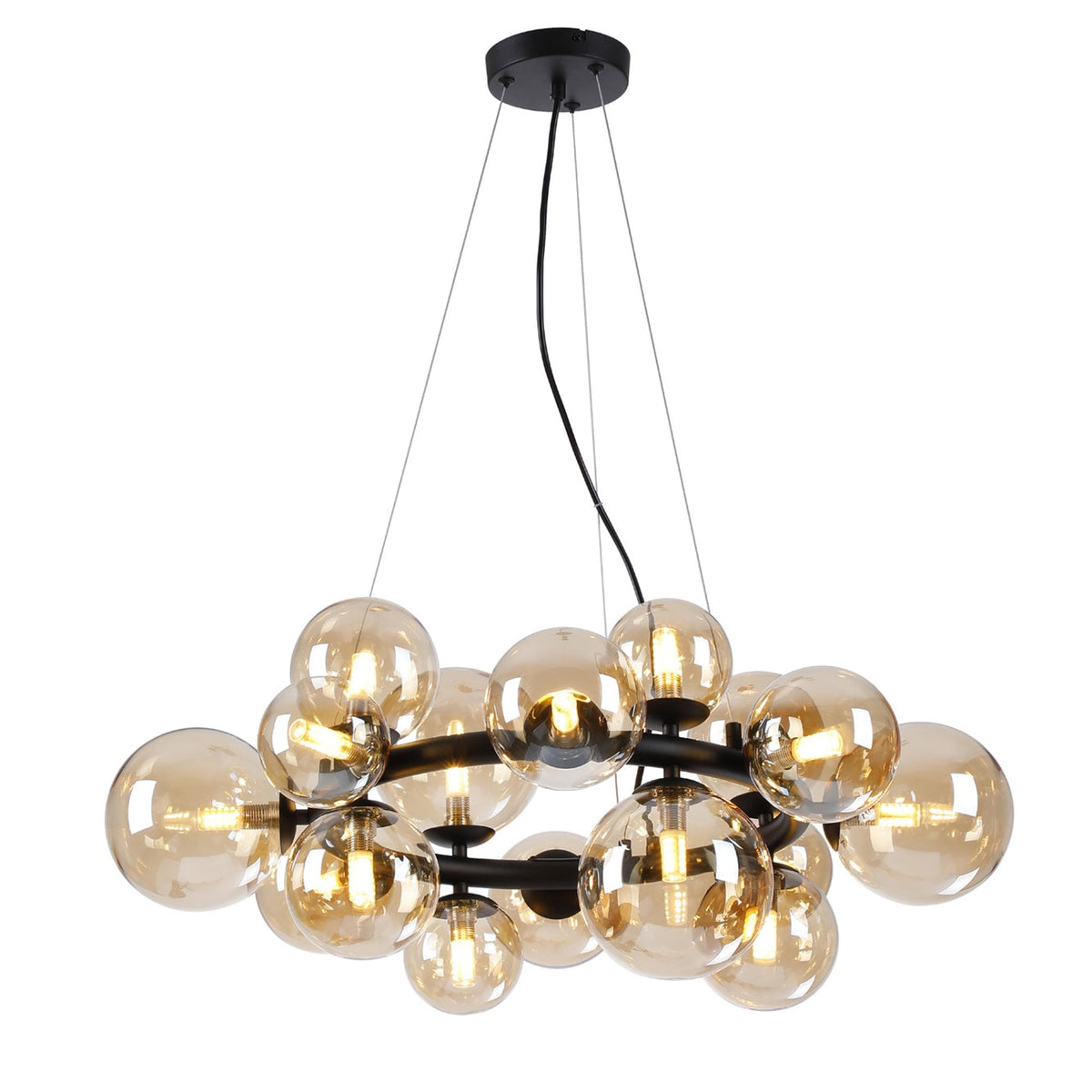 Shute 16lt Circular Pendant in Satin Black & Amber Plated Glass