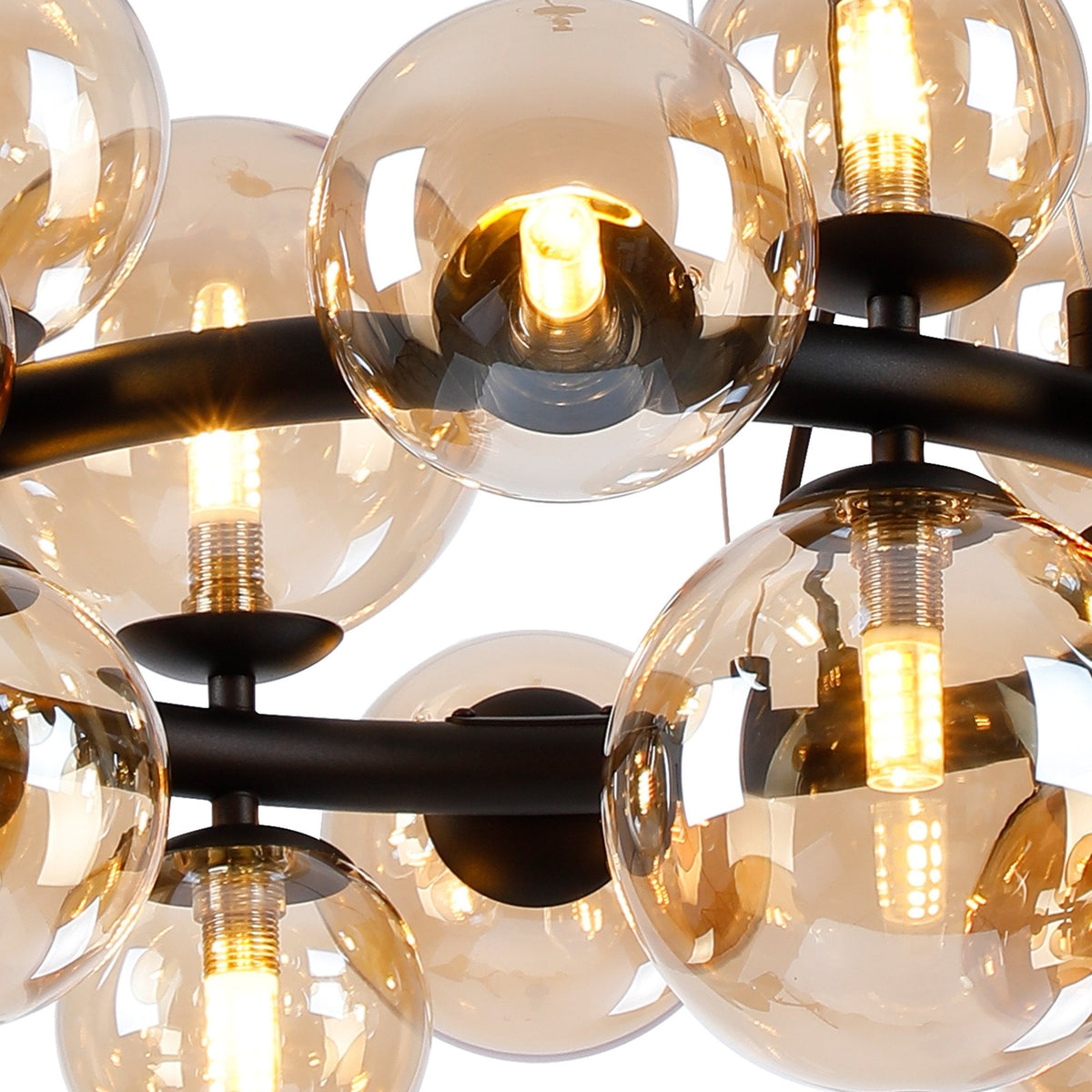 Shute 16lt Circular Pendant in Satin Black & Amber Plated Glass