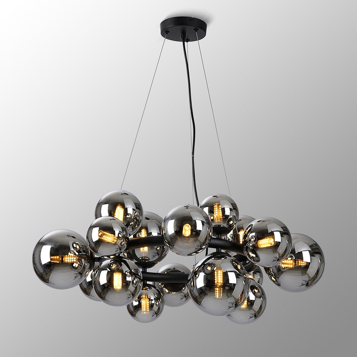 Shute 16lt Circular Pendant in Satin Black & Chrome Plated Glass