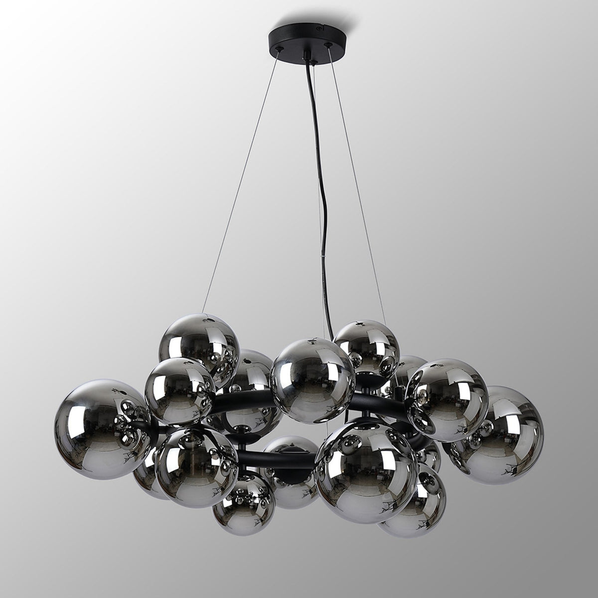 Shute 16lt Circular Pendant in Satin Black & Chrome Plated Glass
