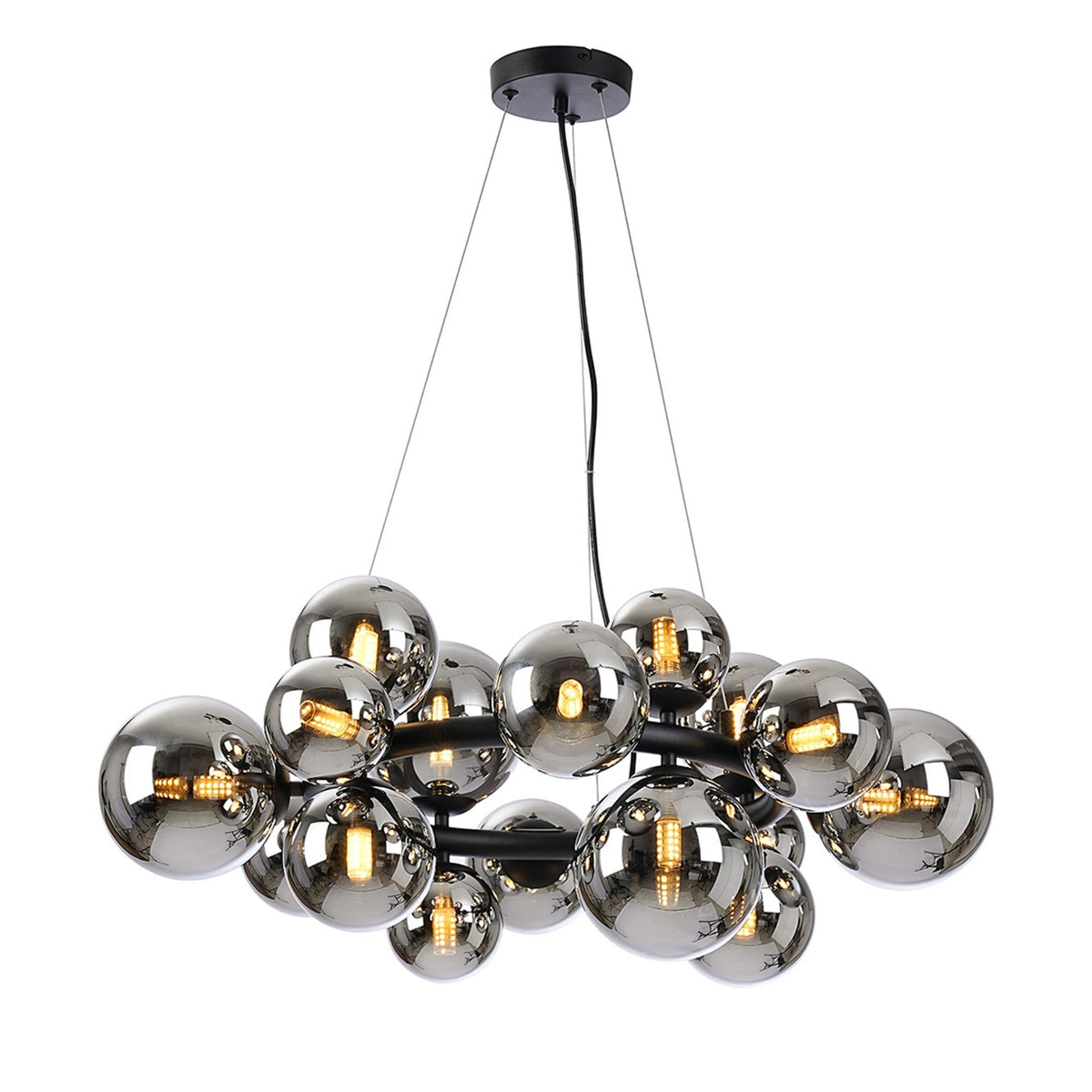 Shute 16lt Circular Pendant in Satin Black & Chrome Plated Glass