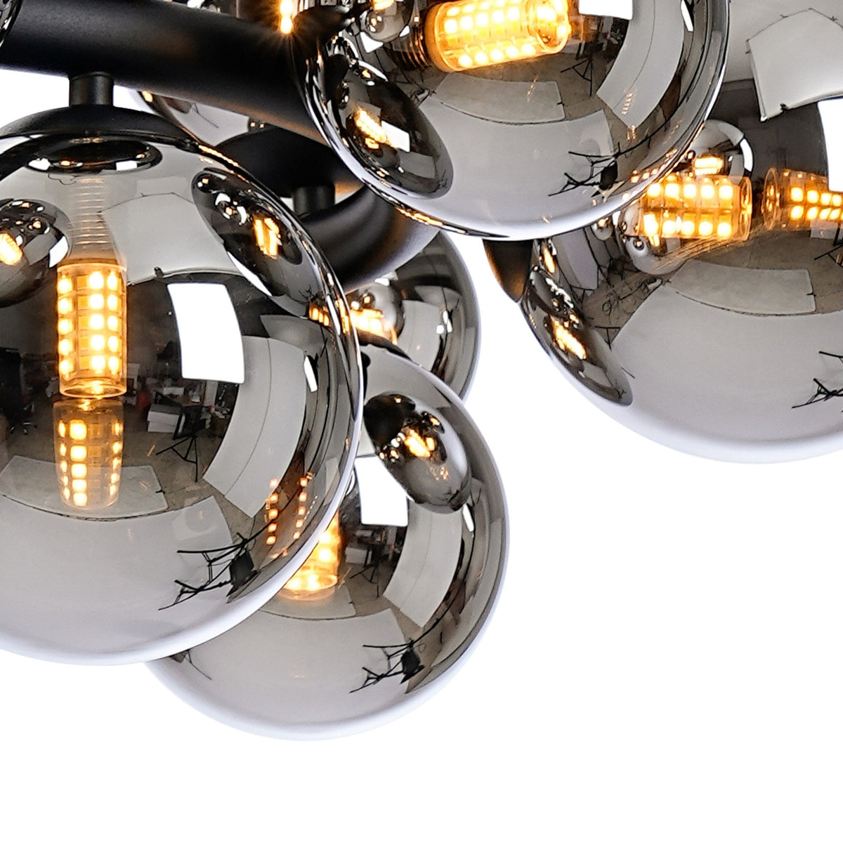 Shute 16lt Circular Pendant in Satin Black & Chrome Plated Glass