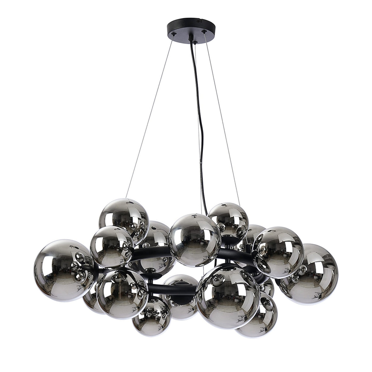 Shute 16lt Circular Pendant in Satin Black & Chrome Plated Glass