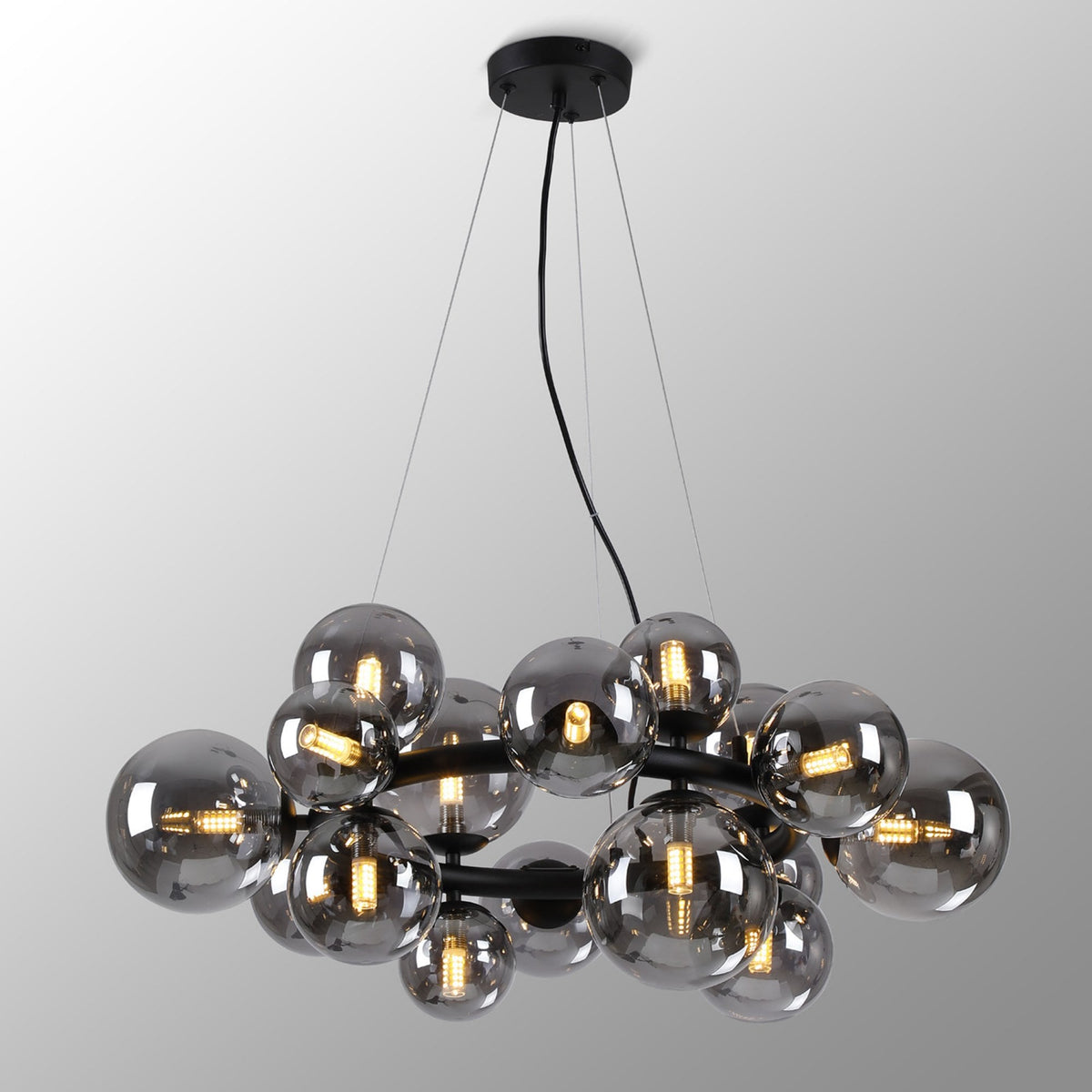 Shute 16lt Circular Pendant in Satin Black & Smoked Plated Glass