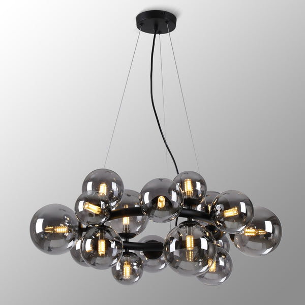 Shute 16lt Circular Pendant in Satin Black & Smoked Plated Glass