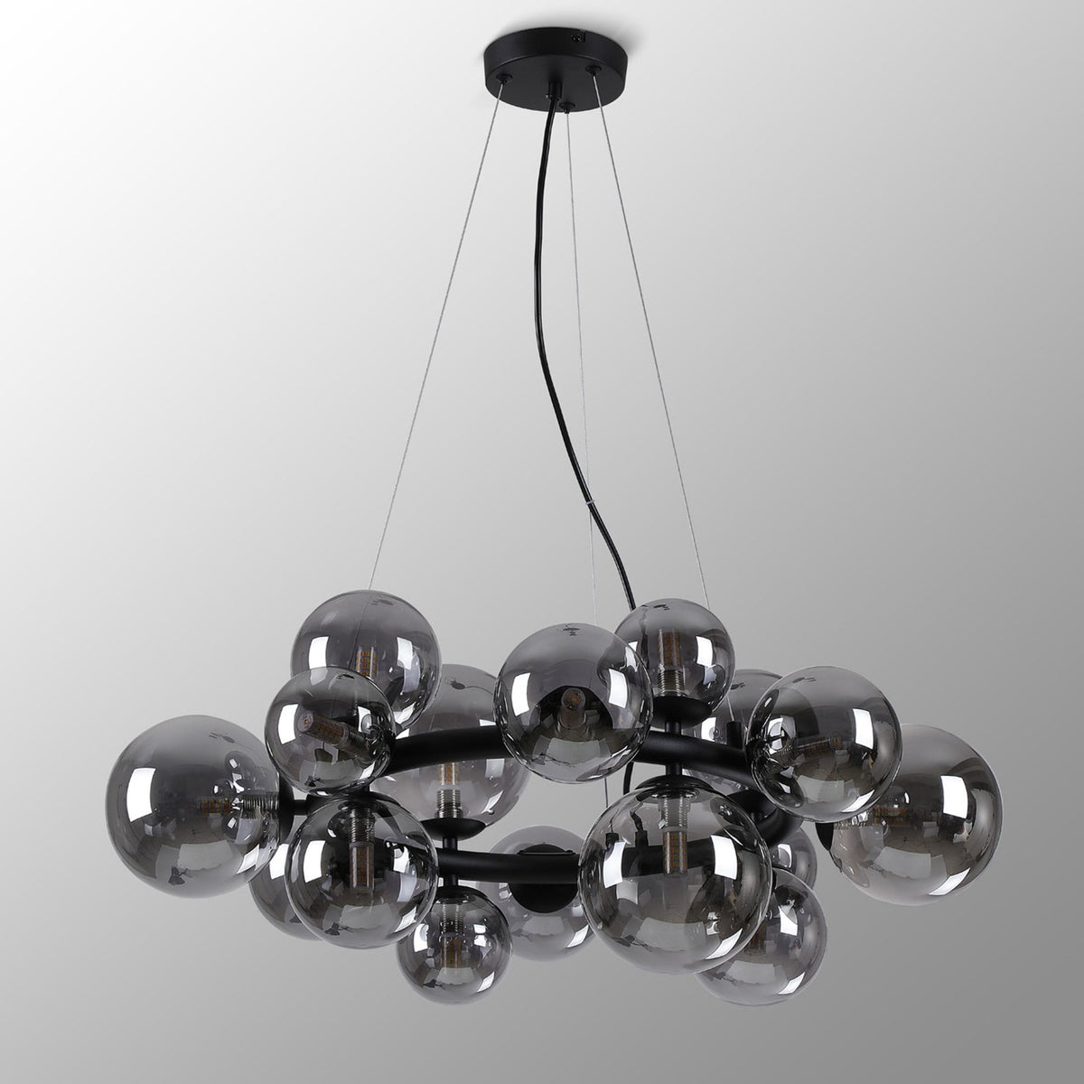 Shute 16lt Circular Pendant in Satin Black & Smoked Plated Glass
