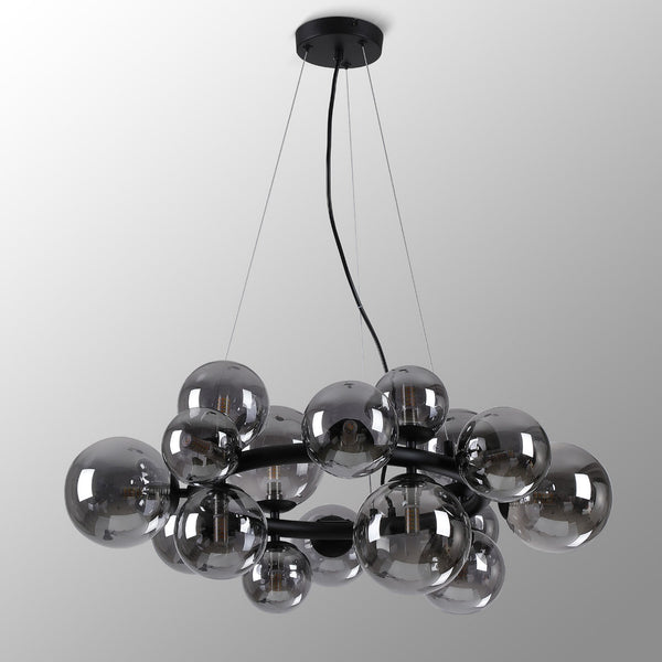 Shute 16lt Circular Pendant in Satin Black & Smoked Plated Glass