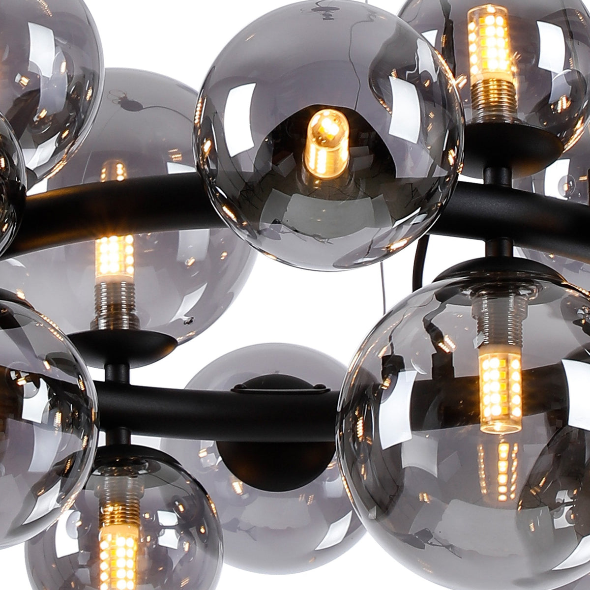 Shute 16lt Circular Pendant in Satin Black & Smoked Plated Glass