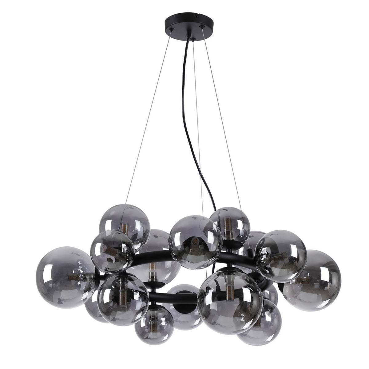 Shute 16lt Circular Pendant in Satin Black & Smoked Plated Glass