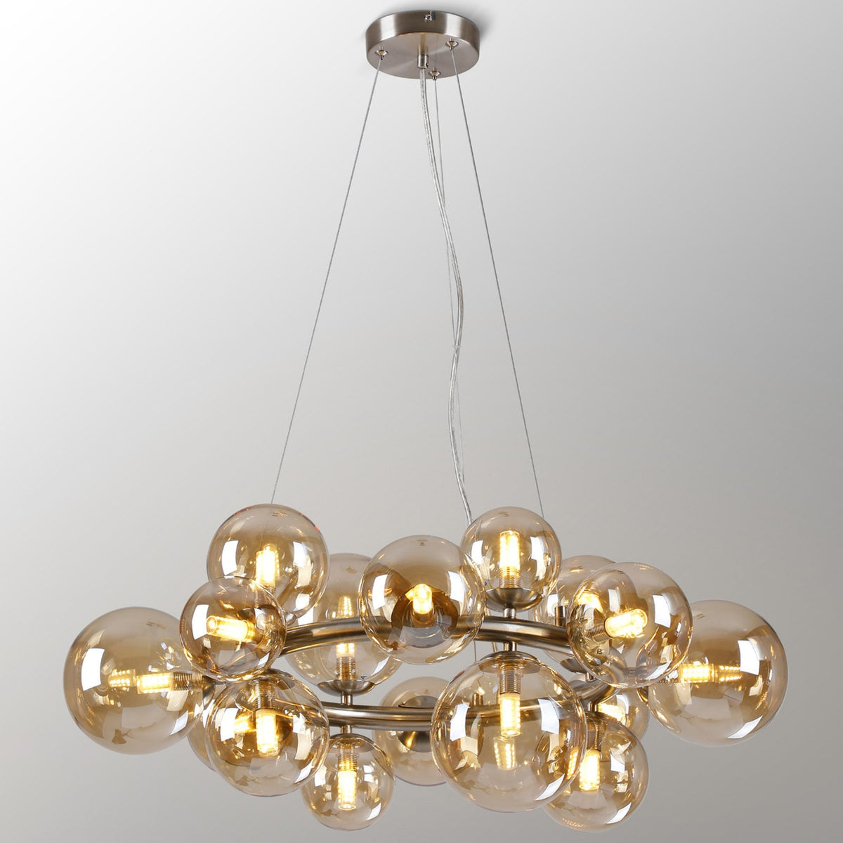 Shute 16lt Circular Pendant Satin Nickel & Amber Plated Glass