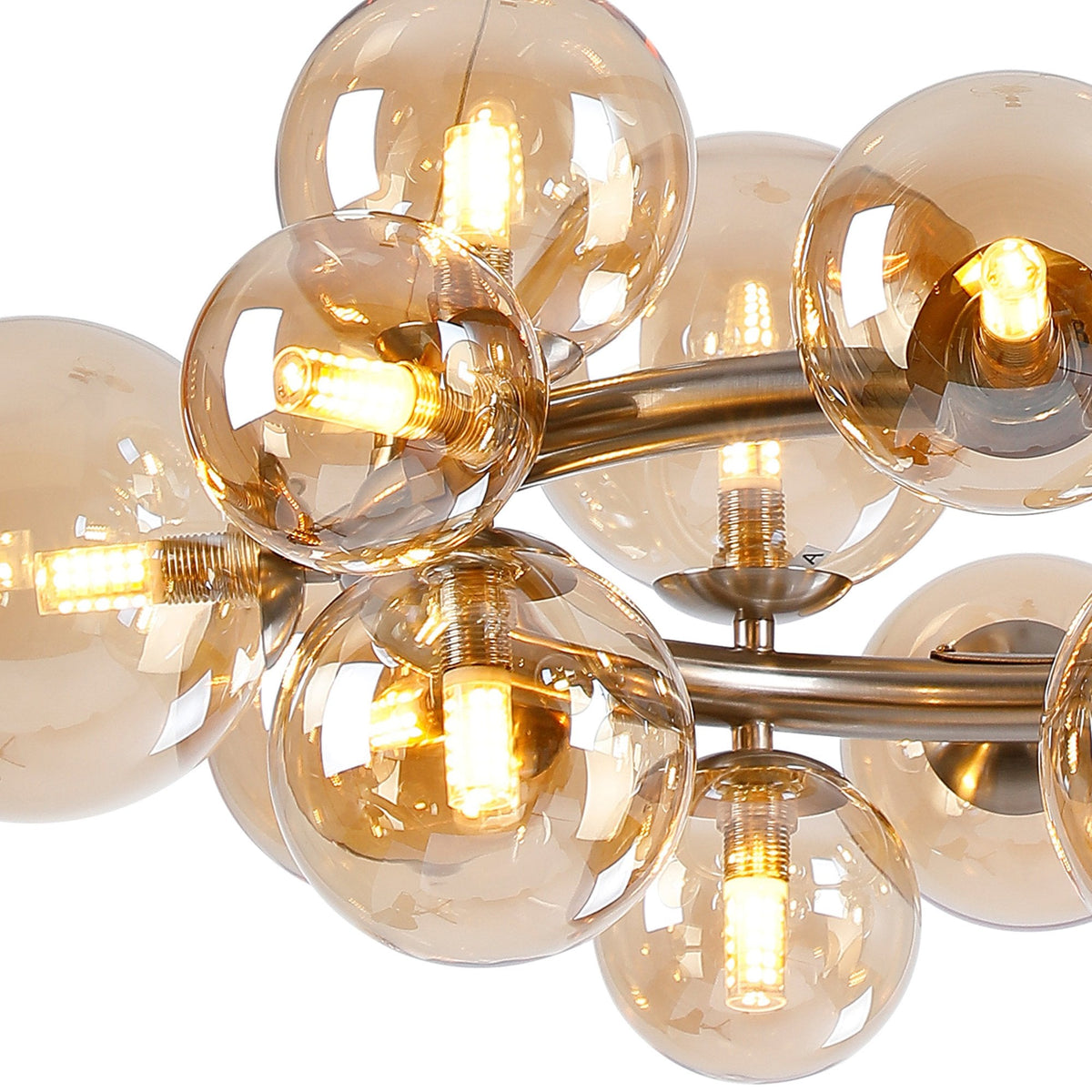 Shute 16lt Circular Pendant in Satin Nickel & Amber Plated Glass
