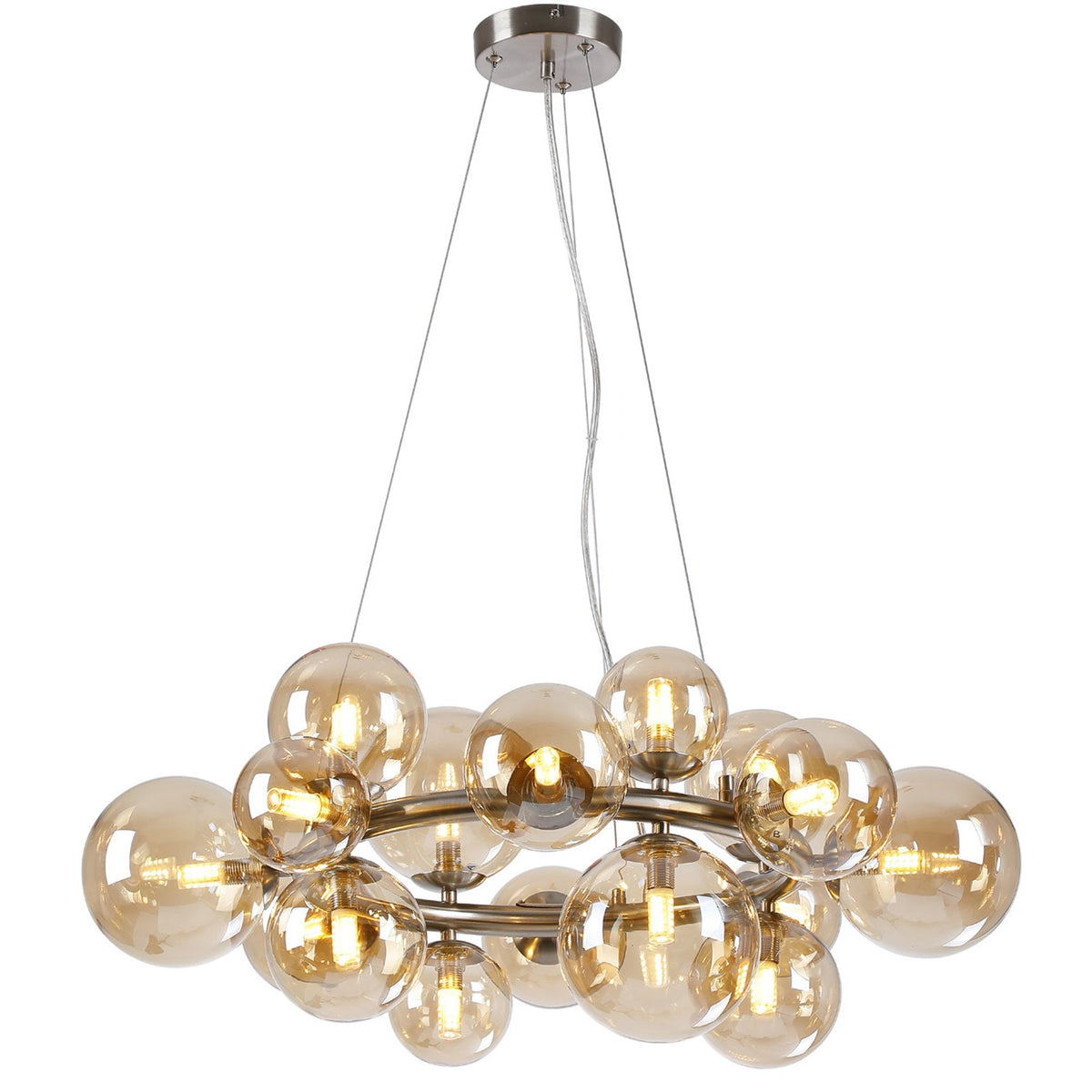 Shute 16lt Circular Pendant in Satin Nickel & Amber Plated Glass