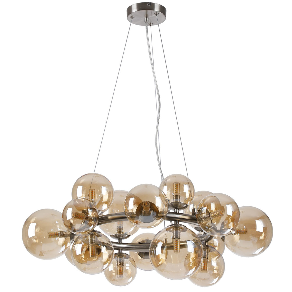 Shute 16lt Circular Pendant in Satin Nickel & Amber Plated Glass