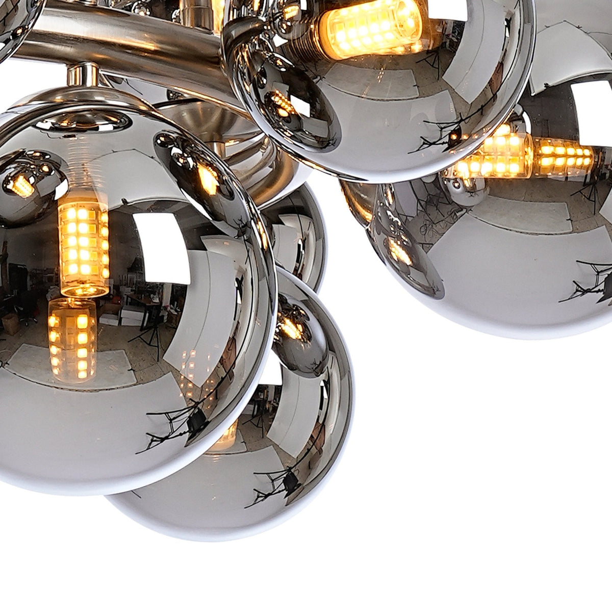 Shute 16lt Circular Pendant in Satin Nickel & Chrome Plated Glass