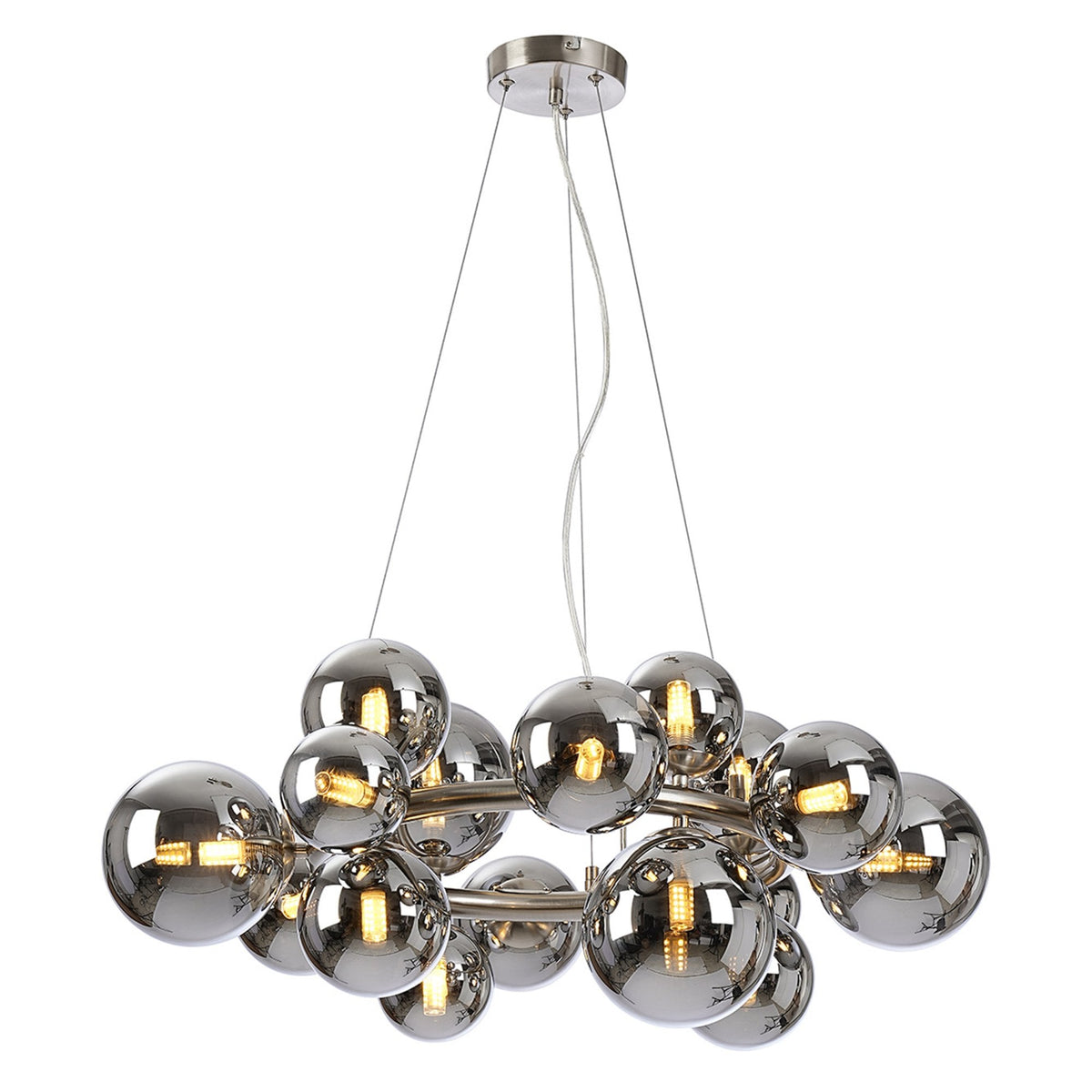 Shute 16lt Circular Pendant in Satin Nickel & Chrome Plated Glass
