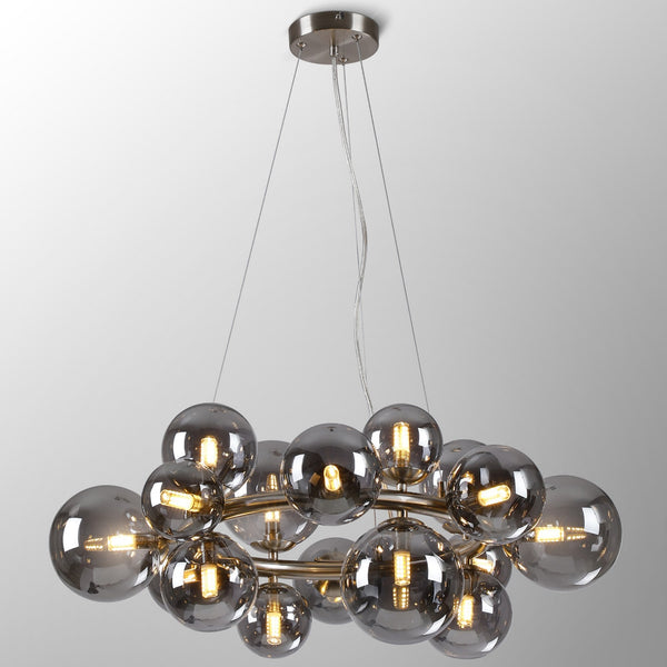 Shute 16lt Circular Pendant in Satin Nickel & Smoked Plated Glass