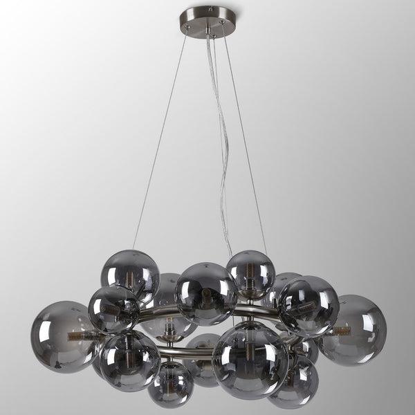 Shute 16lt Circular Pendant in Satin Nickel & Smoked Plated Glass
