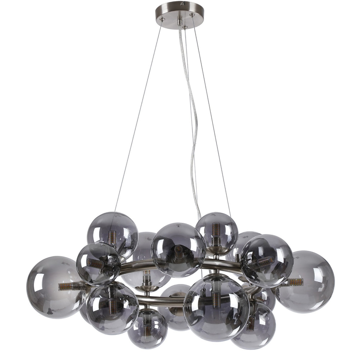 Shute 16lt Circular Pendant in Satin Nickel & Smoked Plated Glass