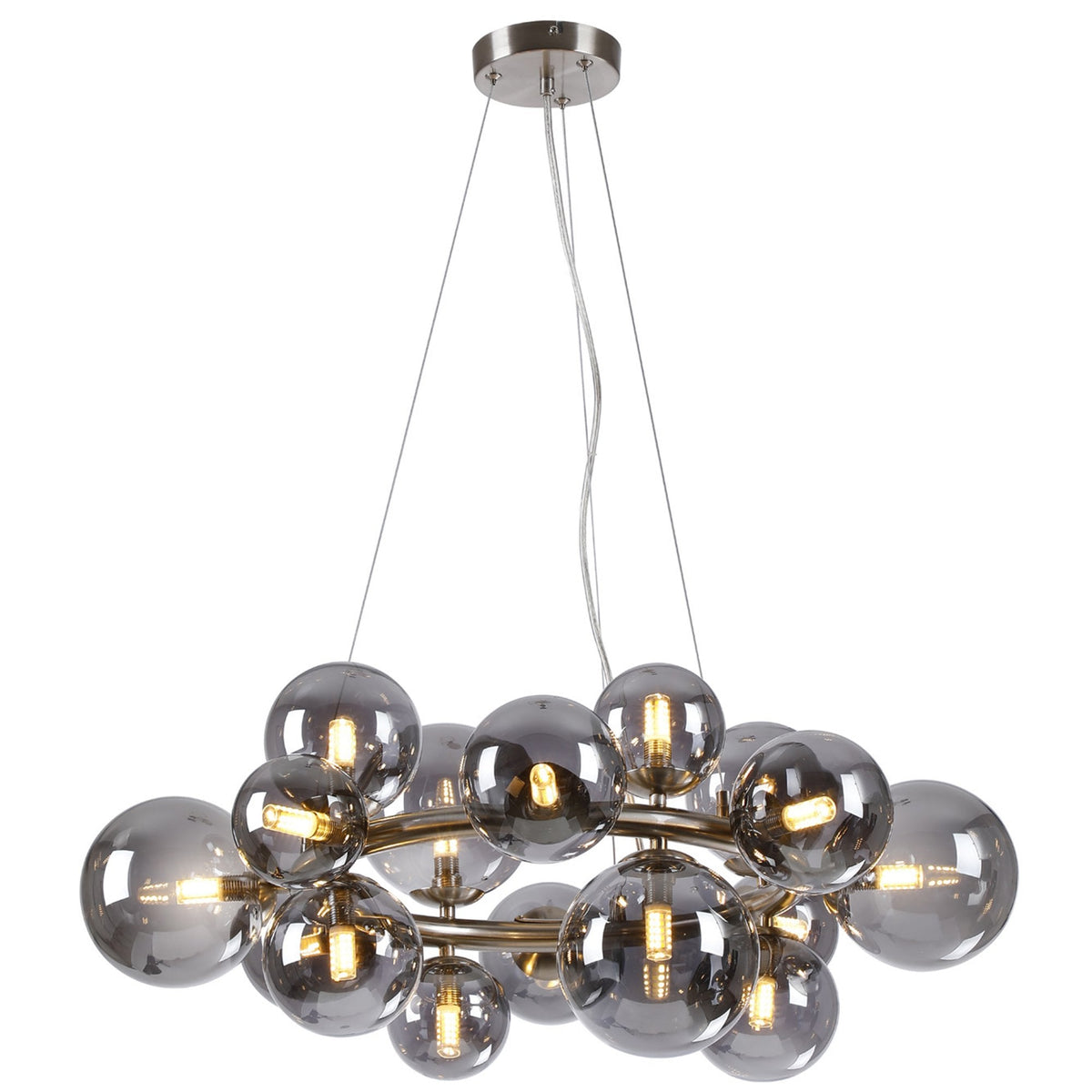 Shute 16lt Circular Pendant in Satin Nickel & Smoked Plated Glass
