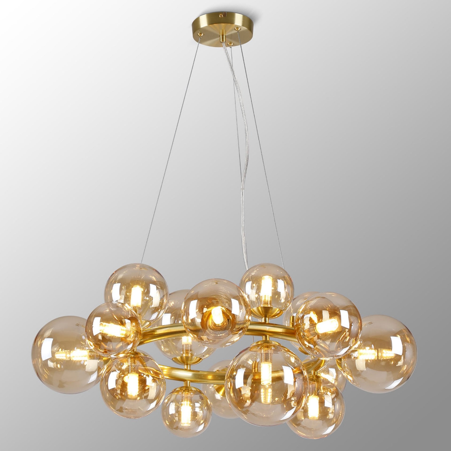 Shute 16lt Circular Pendant Satin & Amber Plated Glass