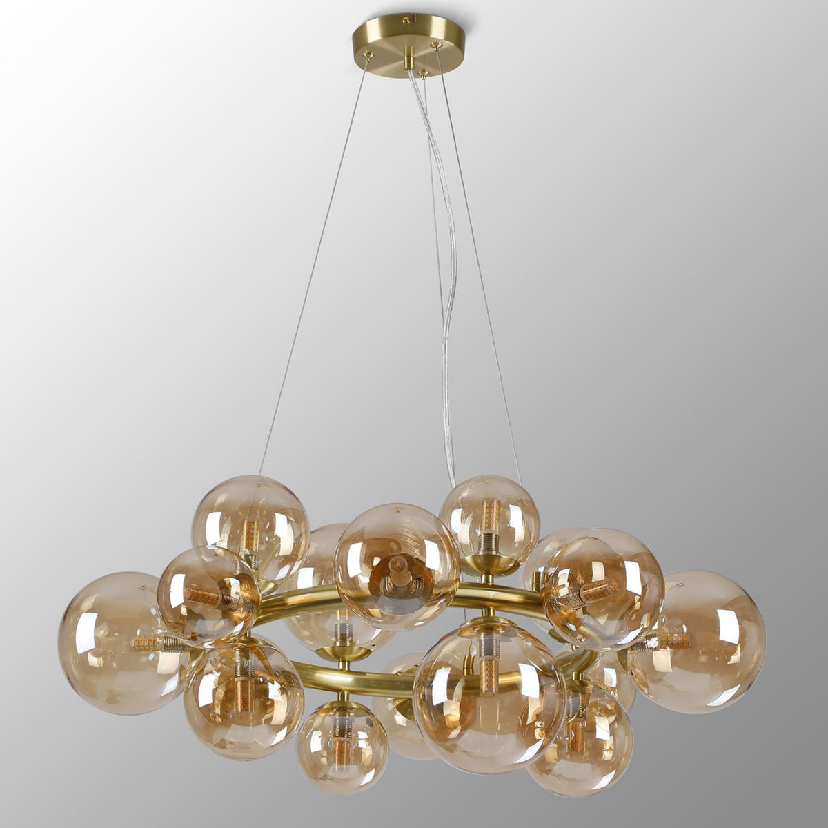 Shute 16lt Circular Pendant in Satin Gold & Amber Plated Glass