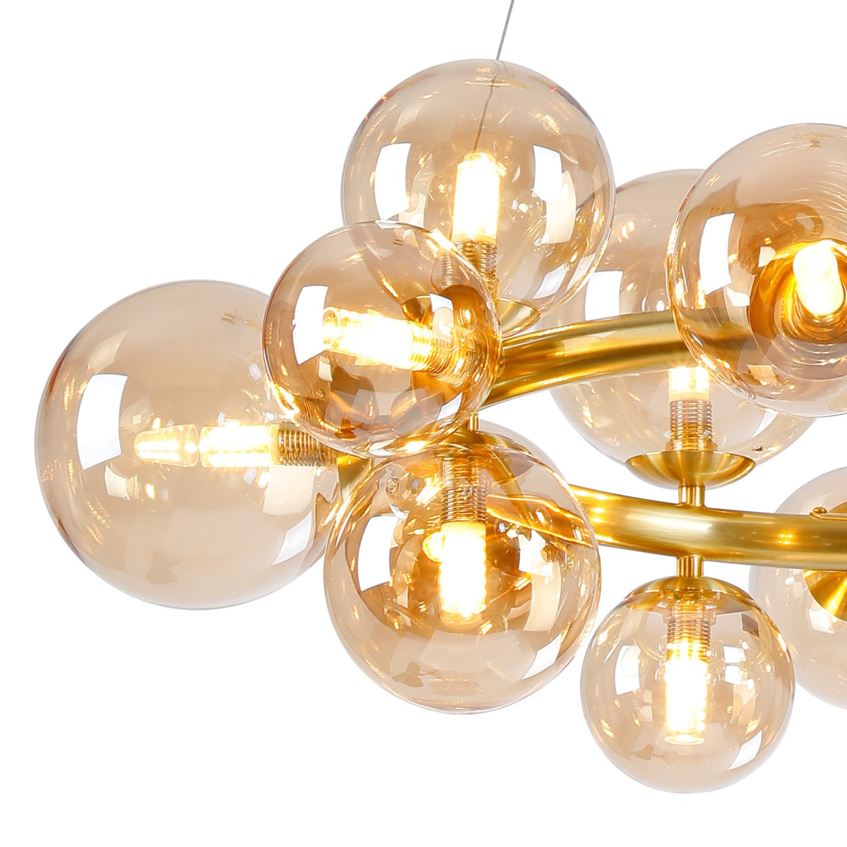 Shute 16lt Circular Pendant in Satin Gold & Amber Plated Glass