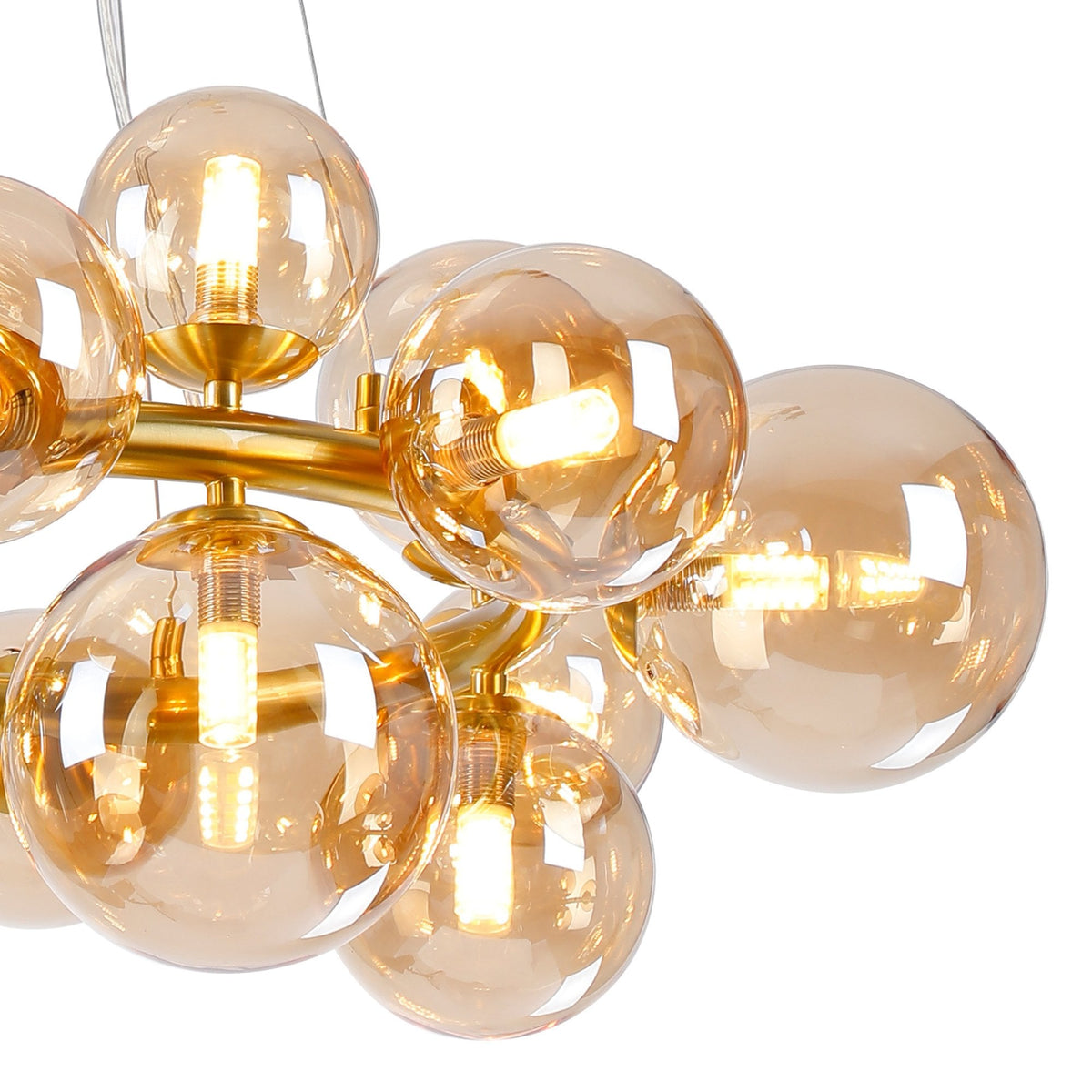 Shute 16lt Circular Pendant in Satin Gold & Amber Plated Glass