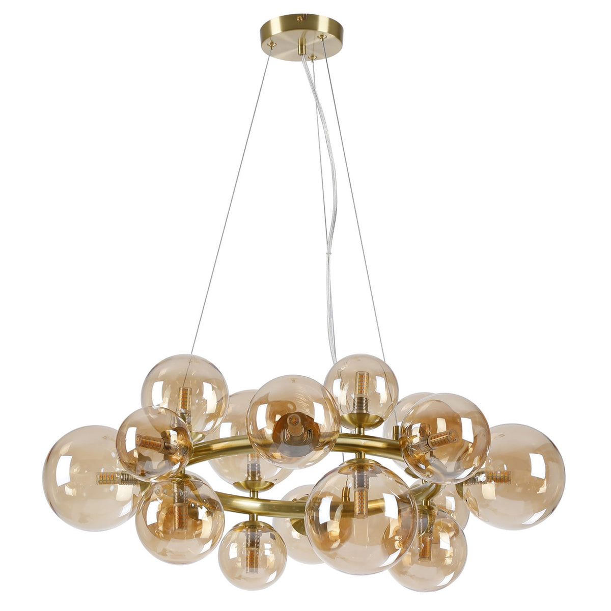 Shute 16lt Circular Pendant in Satin Gold & Amber Plated Glass