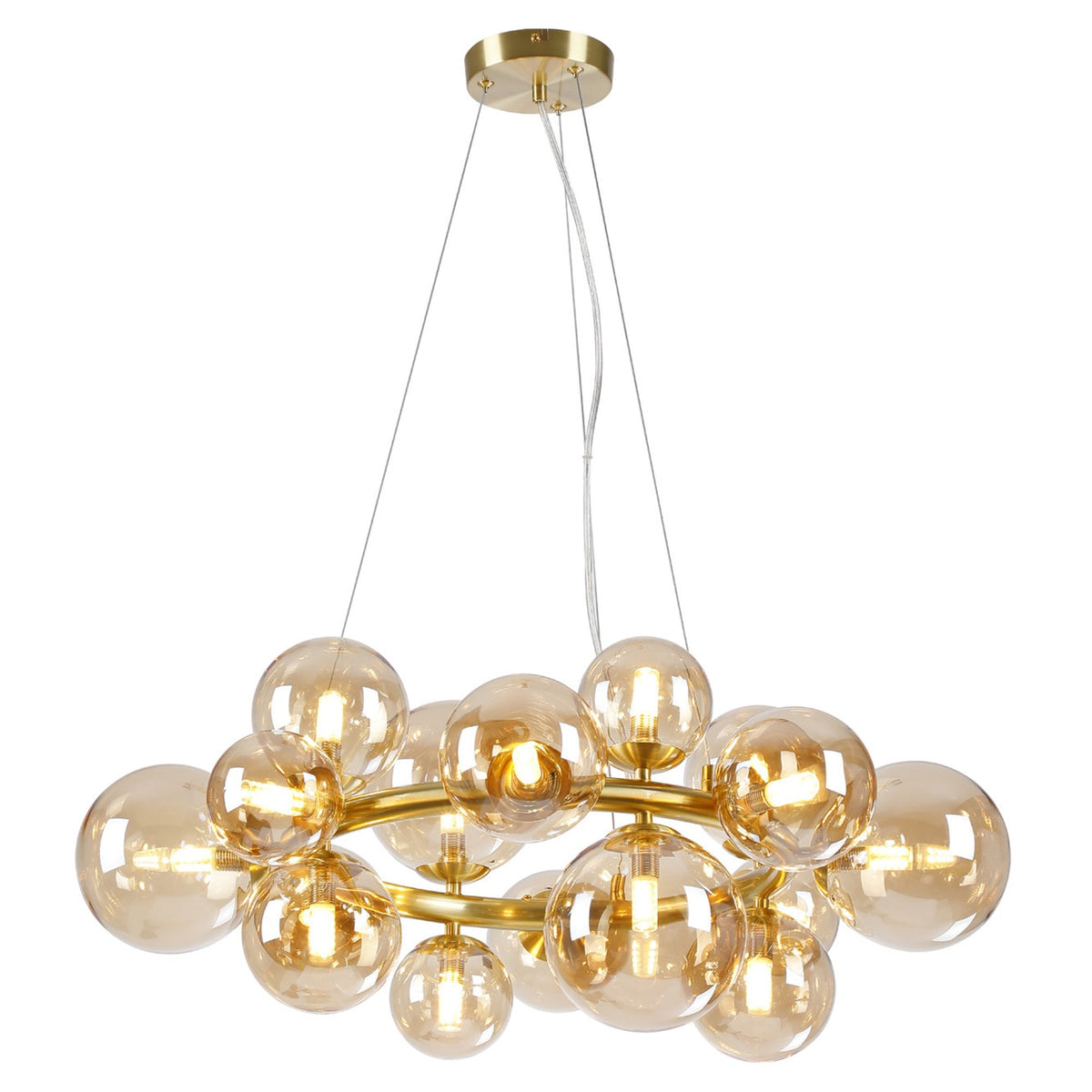 Shute 16lt Circular Pendant in Satin Gold & Amber Plated Glass