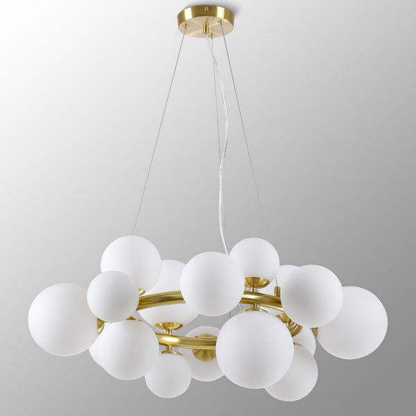 Shute 16lt Circular Pendant in Satin Gold & Opal Glass