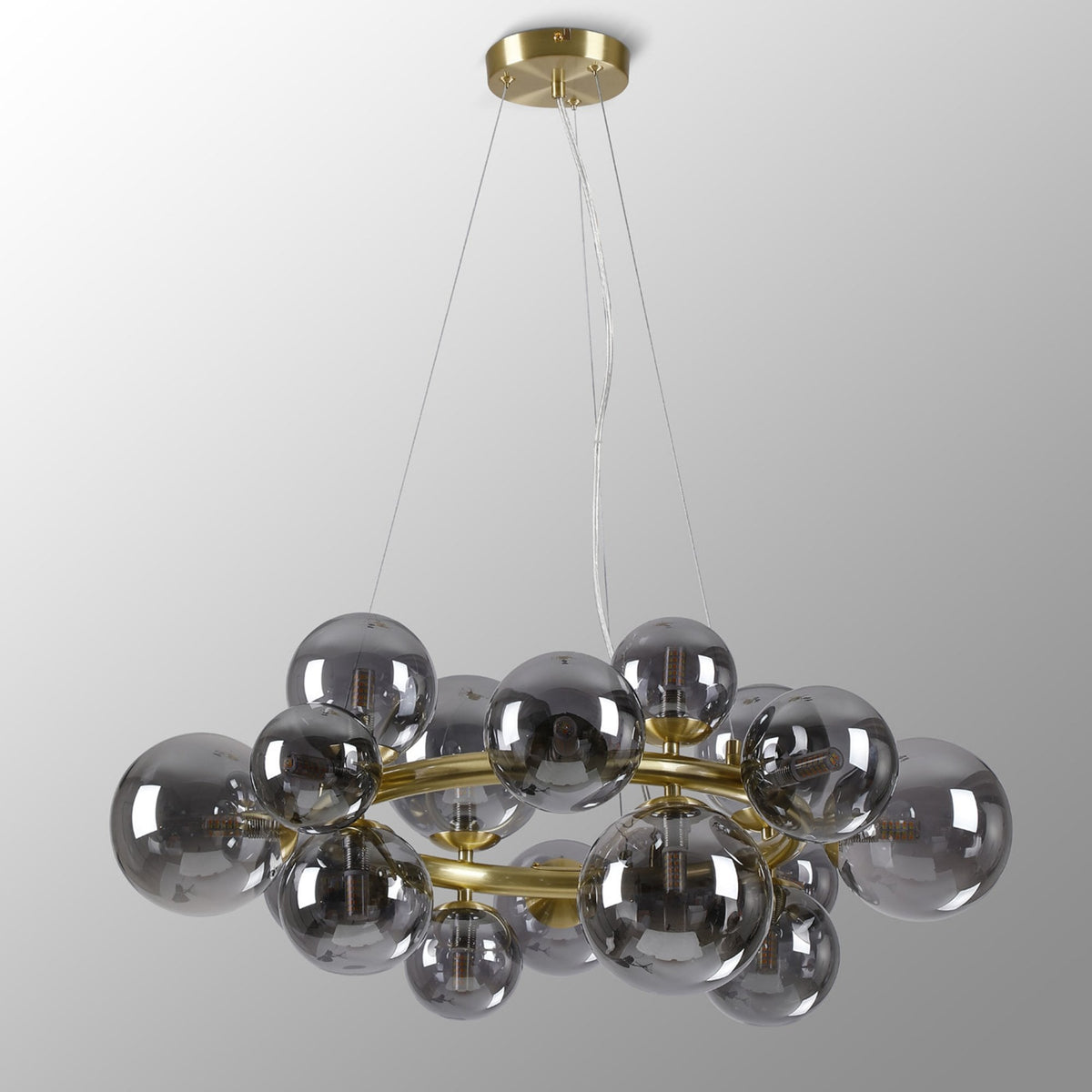 Shute 16lt Circular Pendant in Satin Gold & Smoked Plated Glass