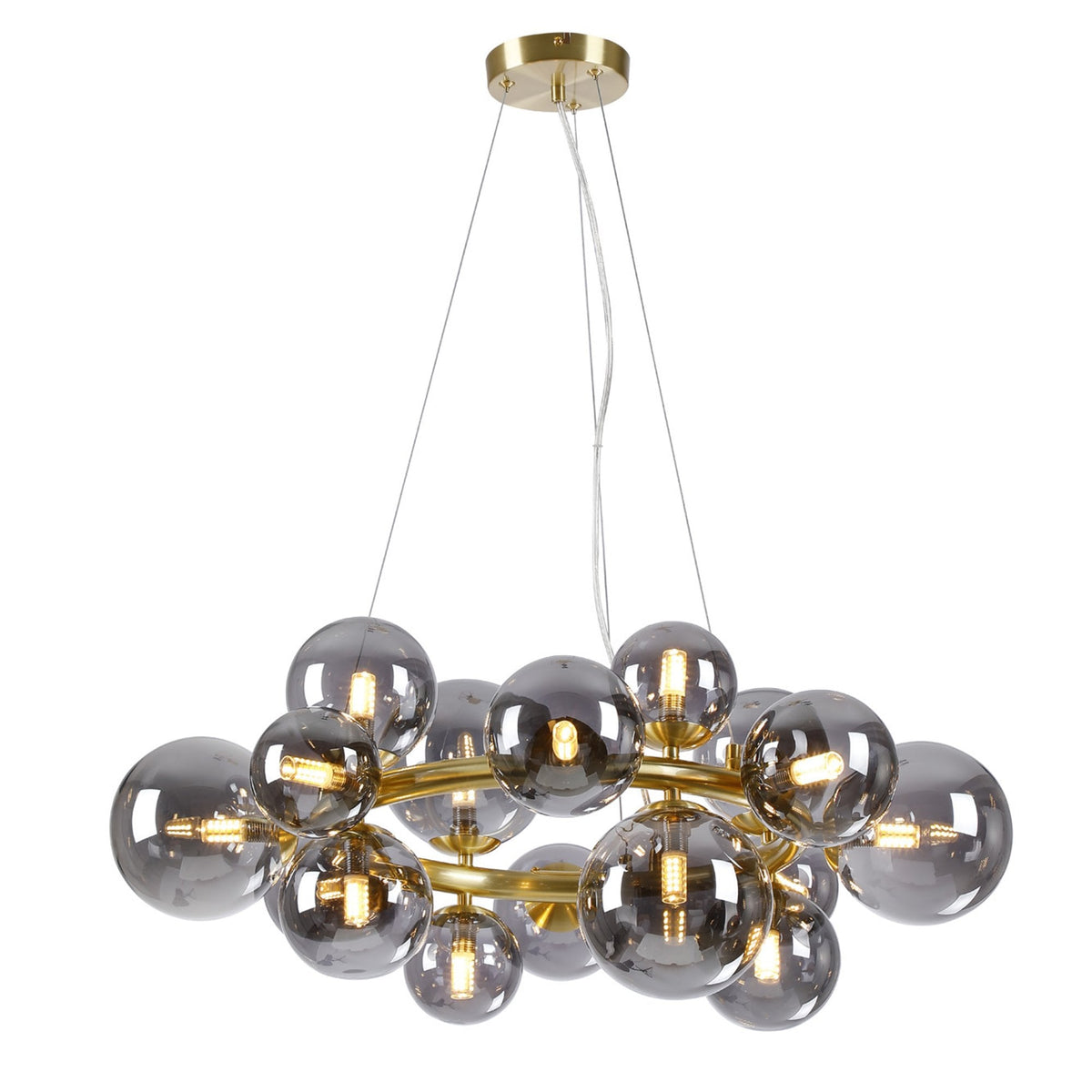 Shute 16lt Circular Pendant in Satin Gold & Smoked Plated Glass