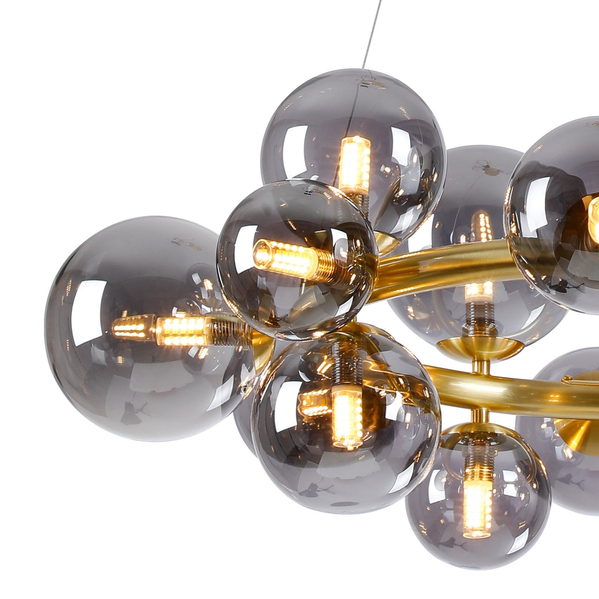 Shute 16lt Circular Pendant in Satin Gold & Smoked Plated Glass