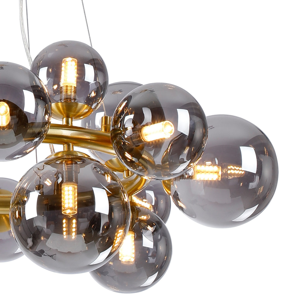 Shute 16lt Circular Pendant in Satin Gold & Smoked Plated Glass