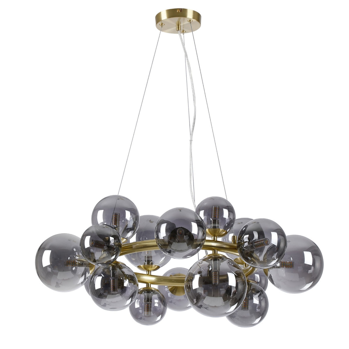 Shute 16lt Circular Pendant in Satin Gold & Smoked Plated Glass