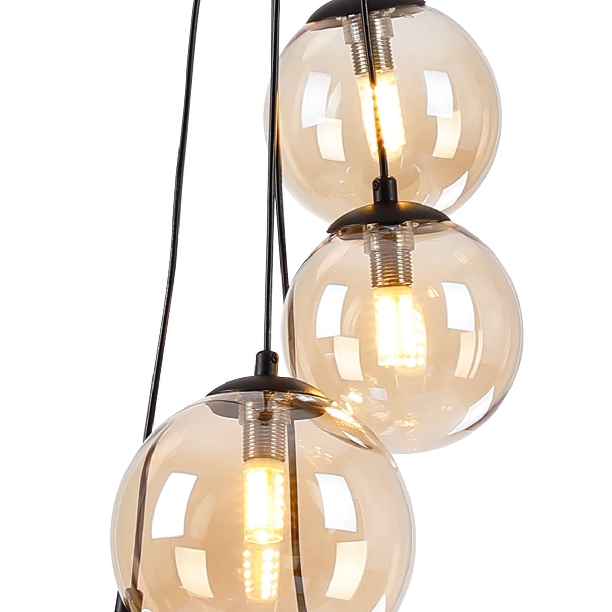 Shute 5lt Pendant in Satin Black & Amber Plated Glass