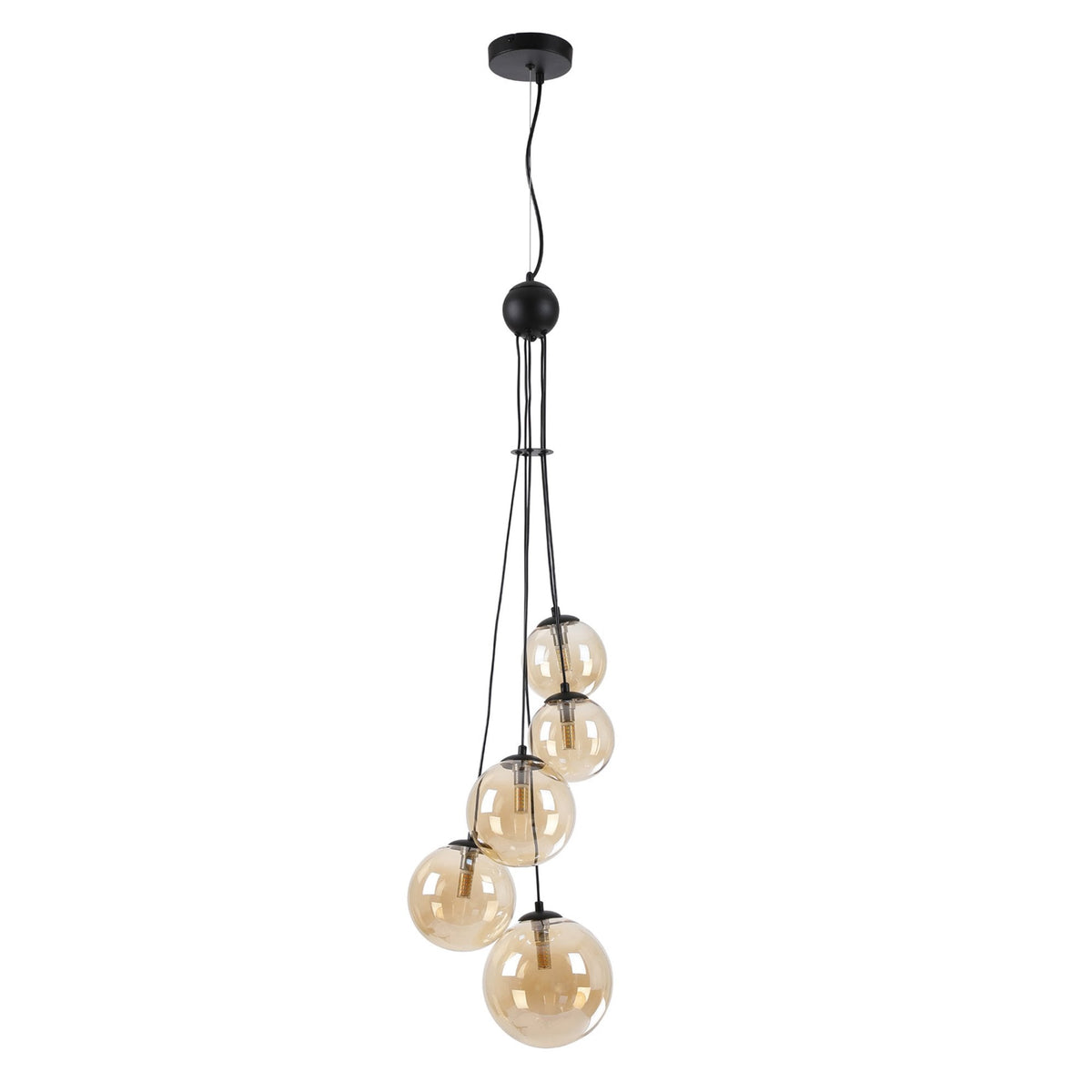 Shute 5lt Pendant in Satin Black & Amber Plated Glass