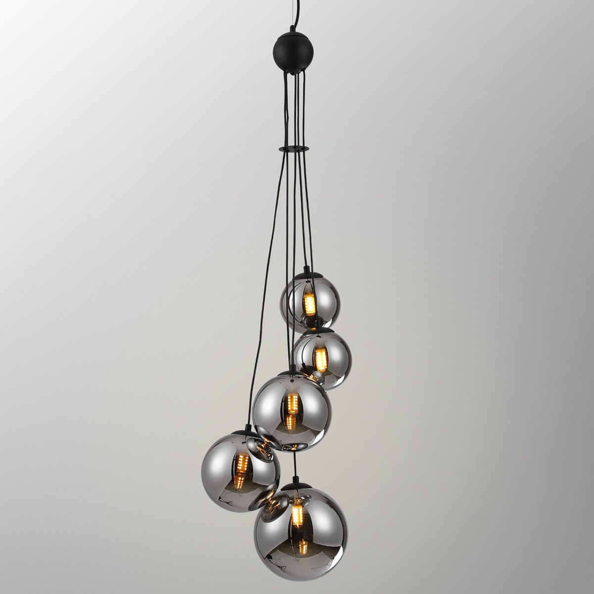 Shute 5lt Pendant in Satin Black & Chrome Plated Glass