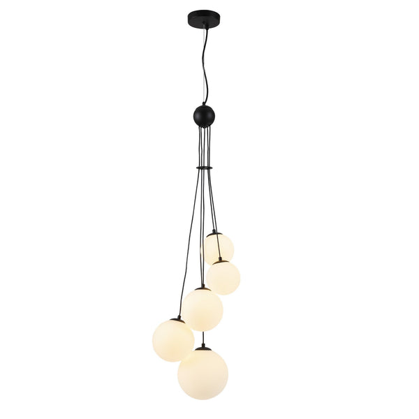 Shute 5lt Pendant in Satin Black & Opal Glass