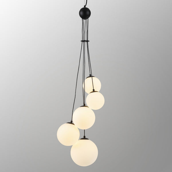Shute 5lt Pendant in Satin Black & Opal Glass
