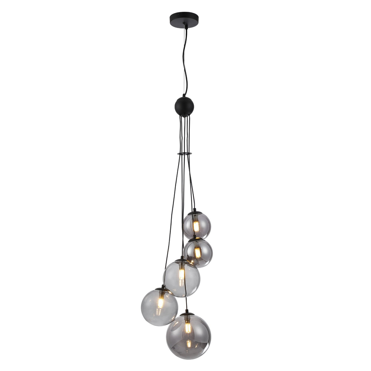 Shute 5lt Pendant in Satin Black & Smoked Plated Glass
