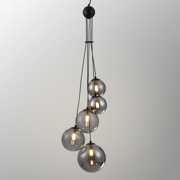 Shute 5lt Pendant in Satin Black & Smoked Plated Glass