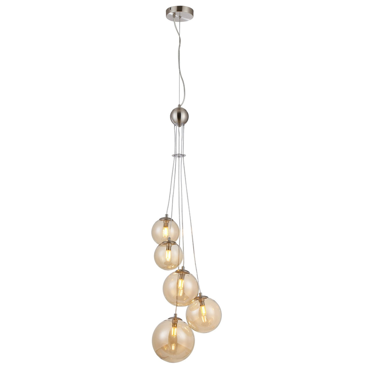 Shute 5lt Pendant Satin Nickel & Amber Plated Glass