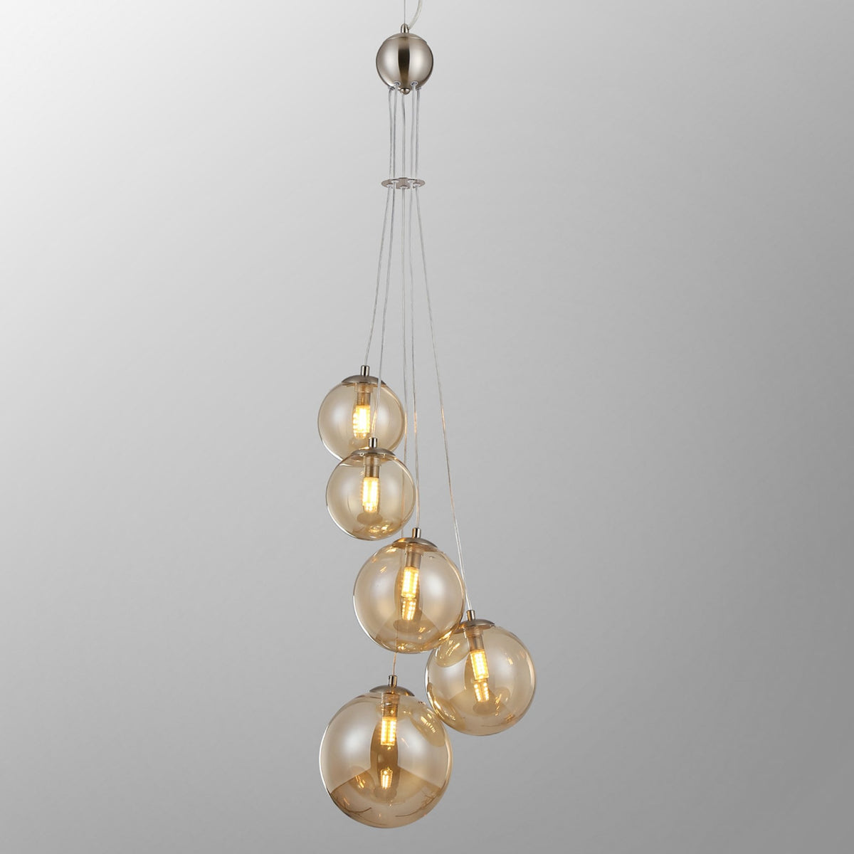 Shute 5lt Pendant in Satin Nickel & Amber Plated Glass