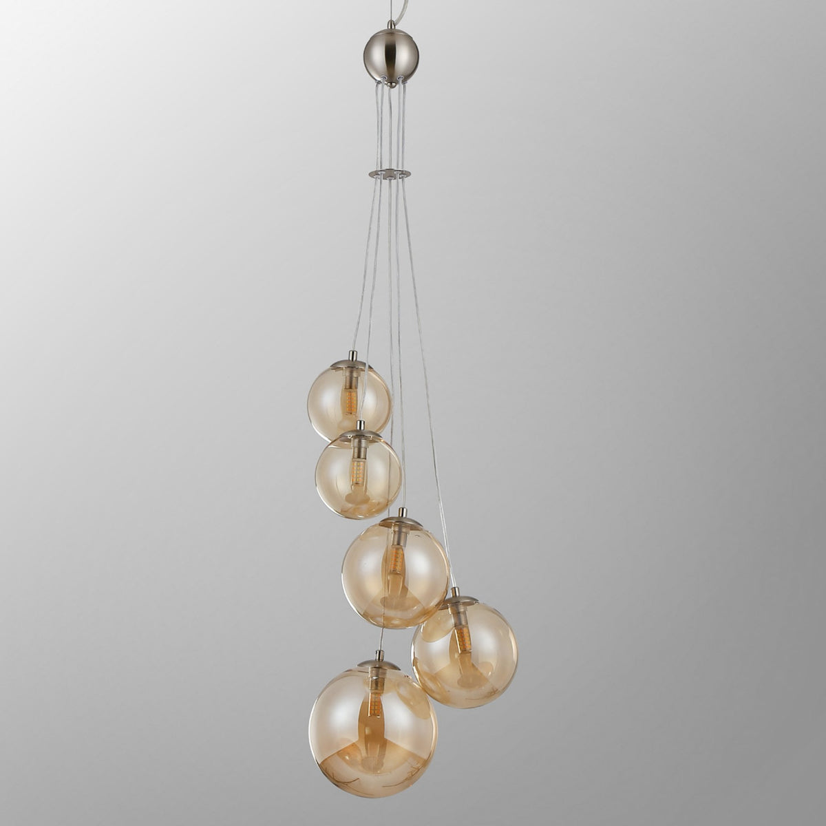 Shute 5lt Pendant in Satin Nickel & Amber Plated Glass