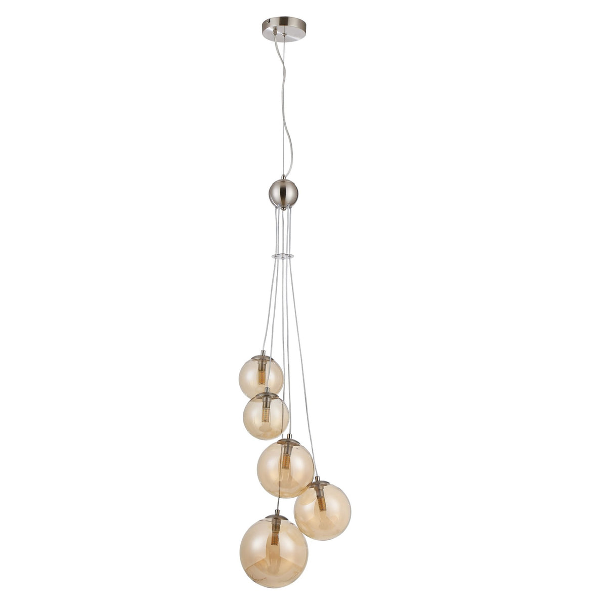 Shute 5lt Pendant in Satin Nickel & Amber Plated Glass