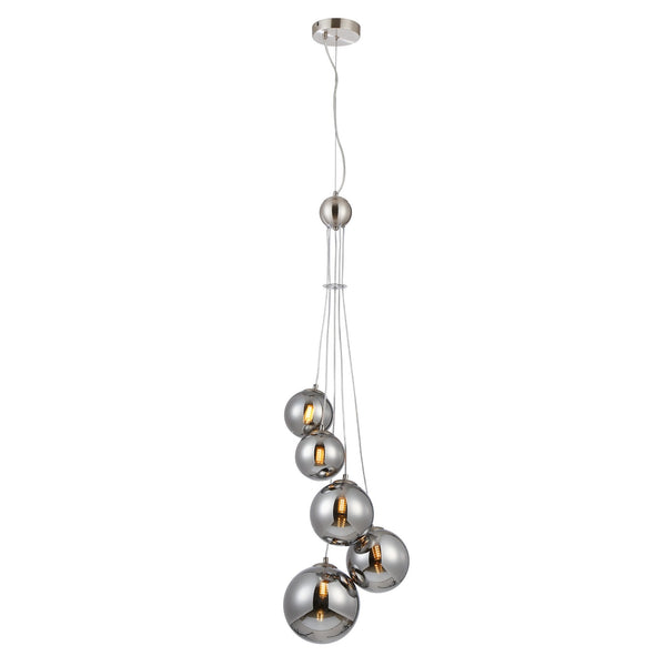 Shute 5lt Pendant in Satin Nickel & Chrome Plated Glass
