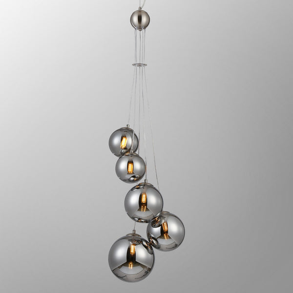 Shute 5lt Pendant in Satin Nickel & Chrome Plated Glass