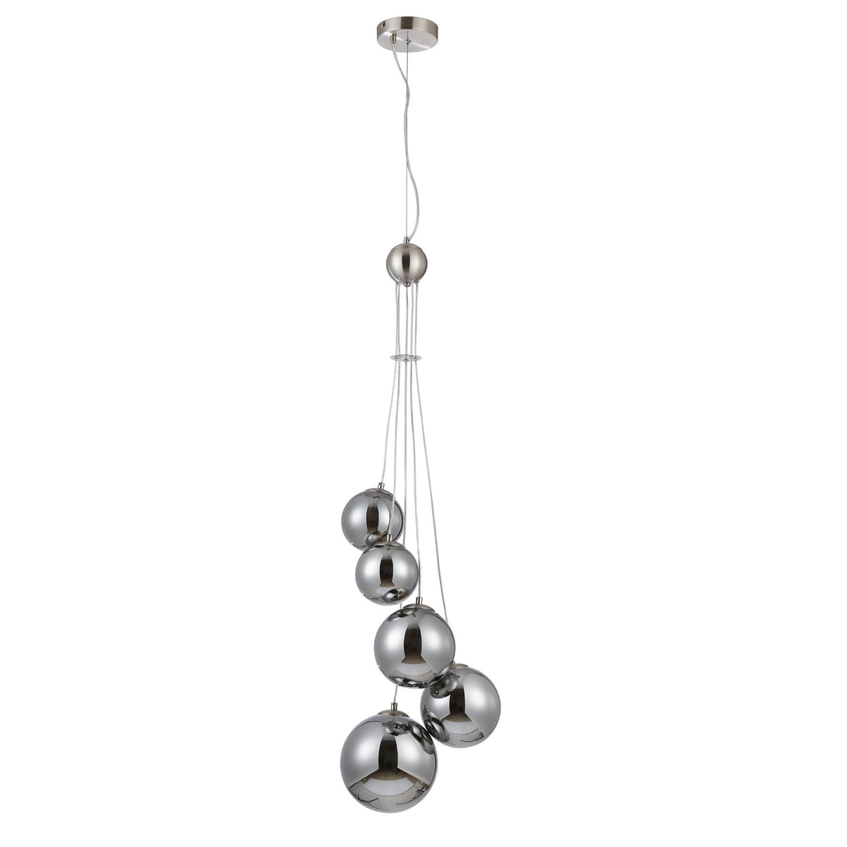 Shute 5lt Pendant in Satin Nickel & Chrome Plated Glass