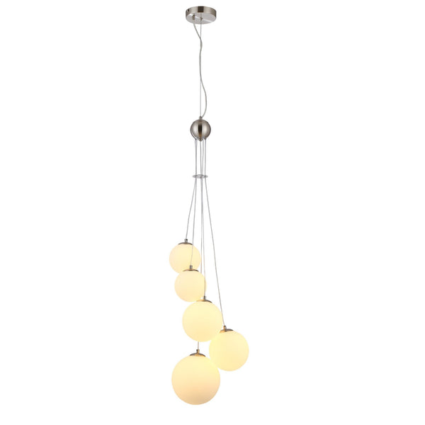 Shute 5lt Pendant in Satin Nickel & Opal Glass